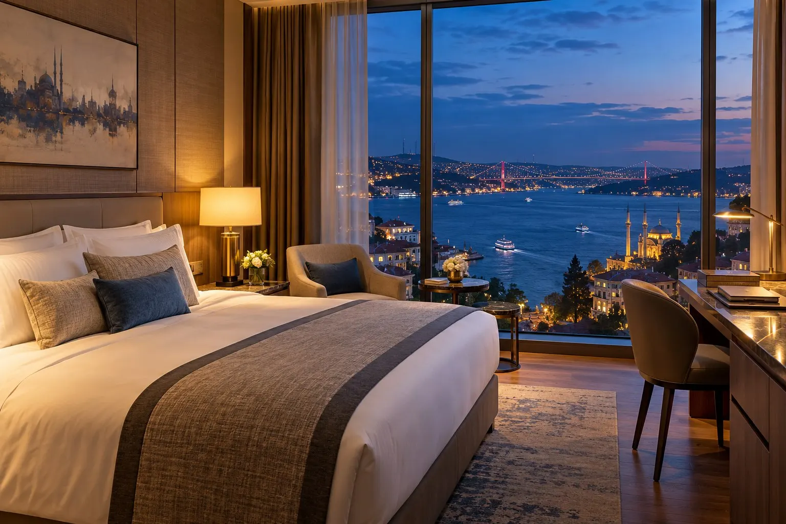 İş seyahati için hazırlanmış otel odası