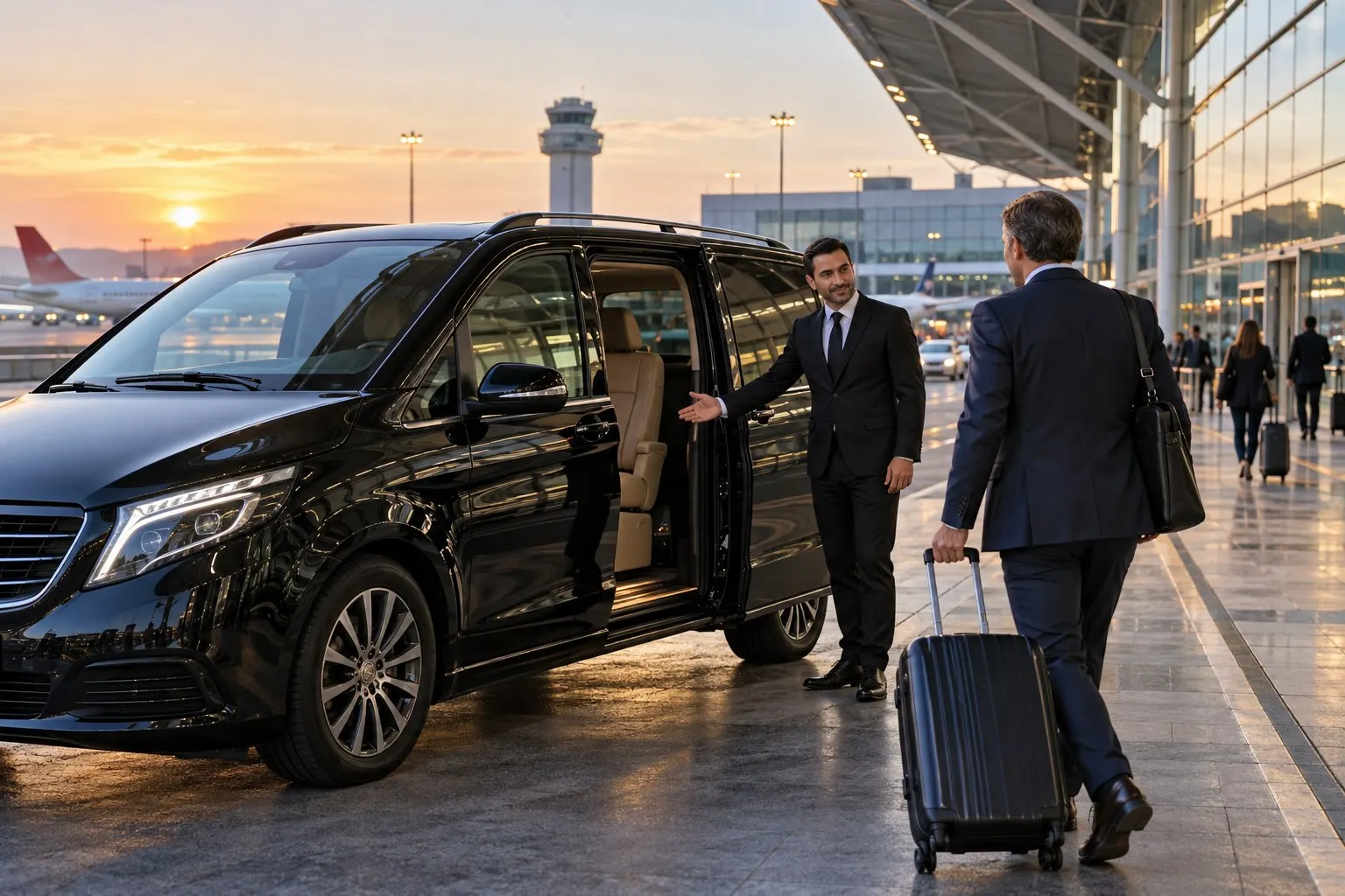 Havalimanı transferi için bekleyen kurumsal araç